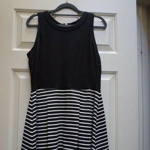 Black Tank Dress with Black & White Stripes